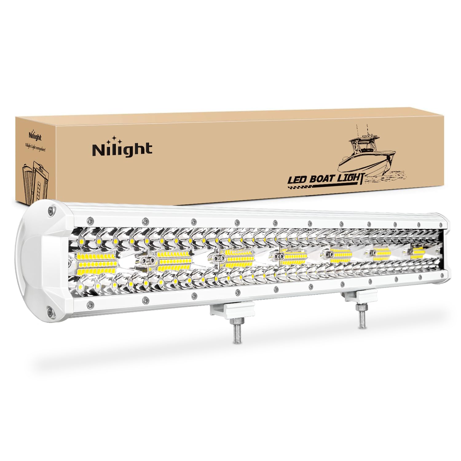 Nilight Marine Led Light Bar Navigation Lights 20 Inch White Spot Flood Combo Ponton Boat Deck Dock Lighting For Night Fishing T