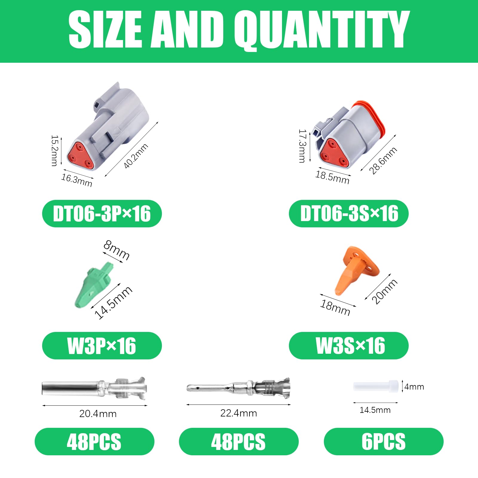 166 Pcs Deutsch Dt Grey 3 Pin Connectors 16 Set, Waterproof Electrical Wire Connector With Stamped Contacts And Seal Plug For Tr