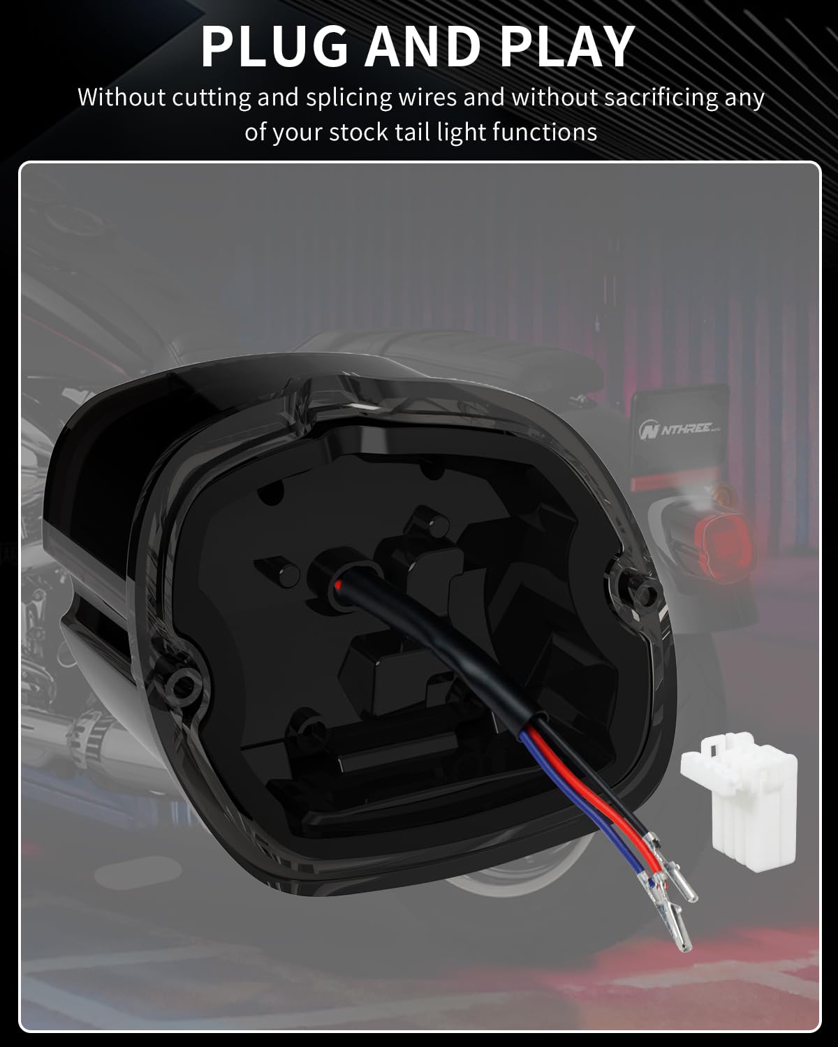 NTHREEAUTO Smoked LED Strobe Brake Tail Light for Harley Dyna, Road King, Electra Glide - Red ABS Taillight