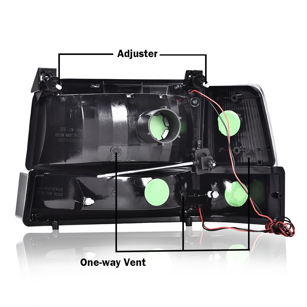 CHEDA LED DRL Headlights Assembly for 92-96 Ford F150/Bronco - Smoky Lens, Chrome Housing, Amber Reflector