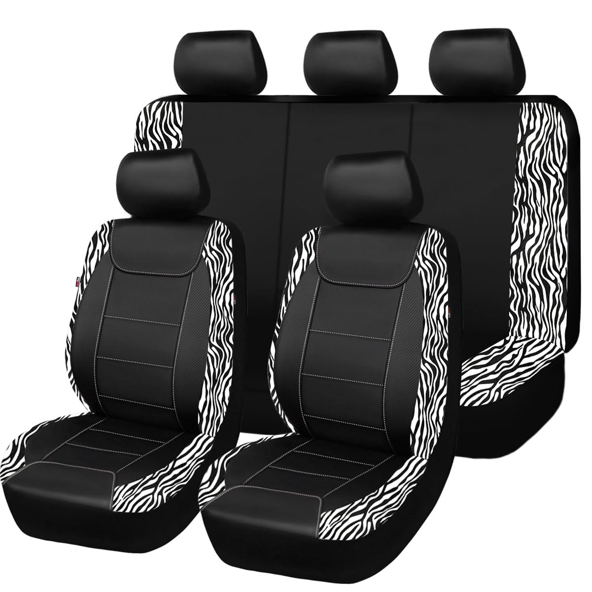 Flying Banner Car Seat Covers - Zebra Black Velvet Faux Leather Full Set (8PCS) - Durable & Stylish Protection for Front and Rear Seats