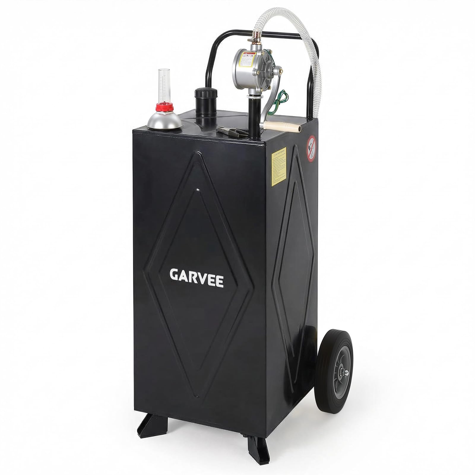 30 Gallon Fuel Gas Caddy Storage Tank, Portable Gas Caddy w/ Wheels, Reversible Manual Hand Pump & Fuel Hose, Anti-Static Ground