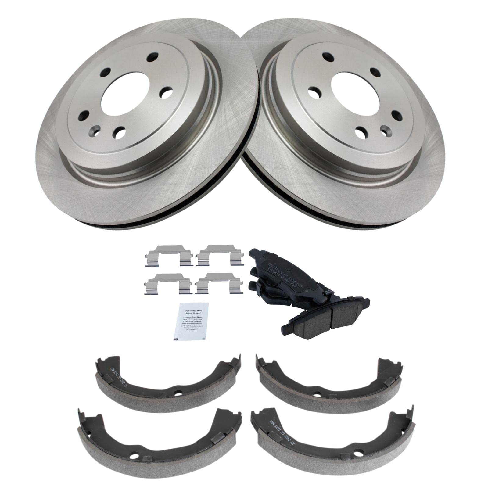 Trq Rear Brake Pad & Rotor Kit Brake Pads Brake Rotor Parking Brake Shoe Set Ceramic Compatible With 2010-2015 Chevrolet Camaro