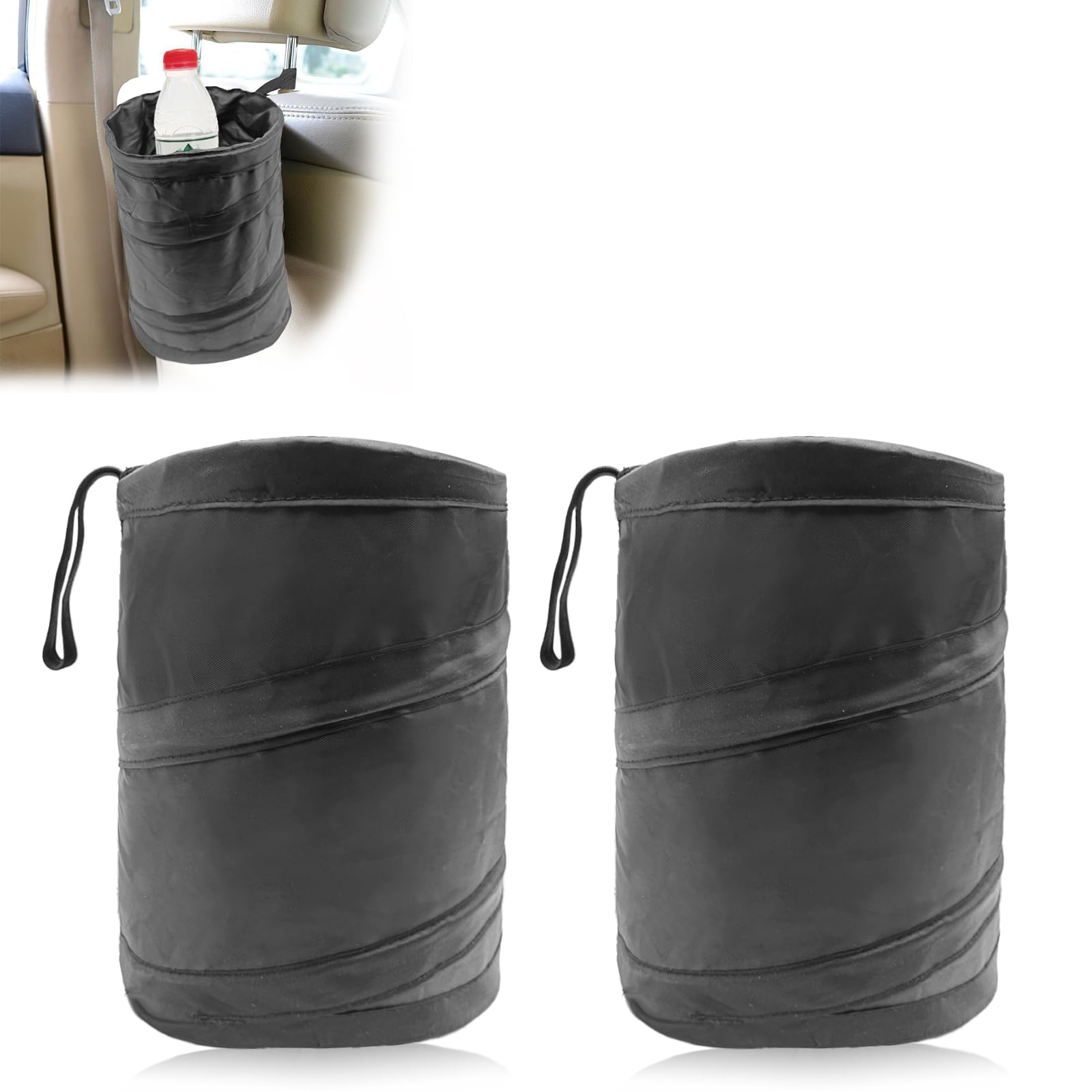 NOTISH Car Trash Can, Collapsible Popup Water Proof Bag Portable Garbage Bin, Car Trash Bag with Elastic Band Hanging, DoubleL