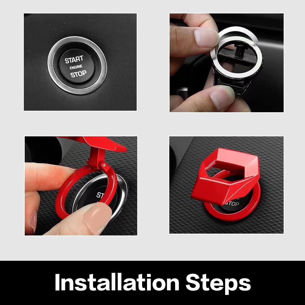 Vargtr Universal Engine Start/Stop Button Cover,Aluminum Alloy Car Power Control Trim,Push To Start Button Cover Key Protective