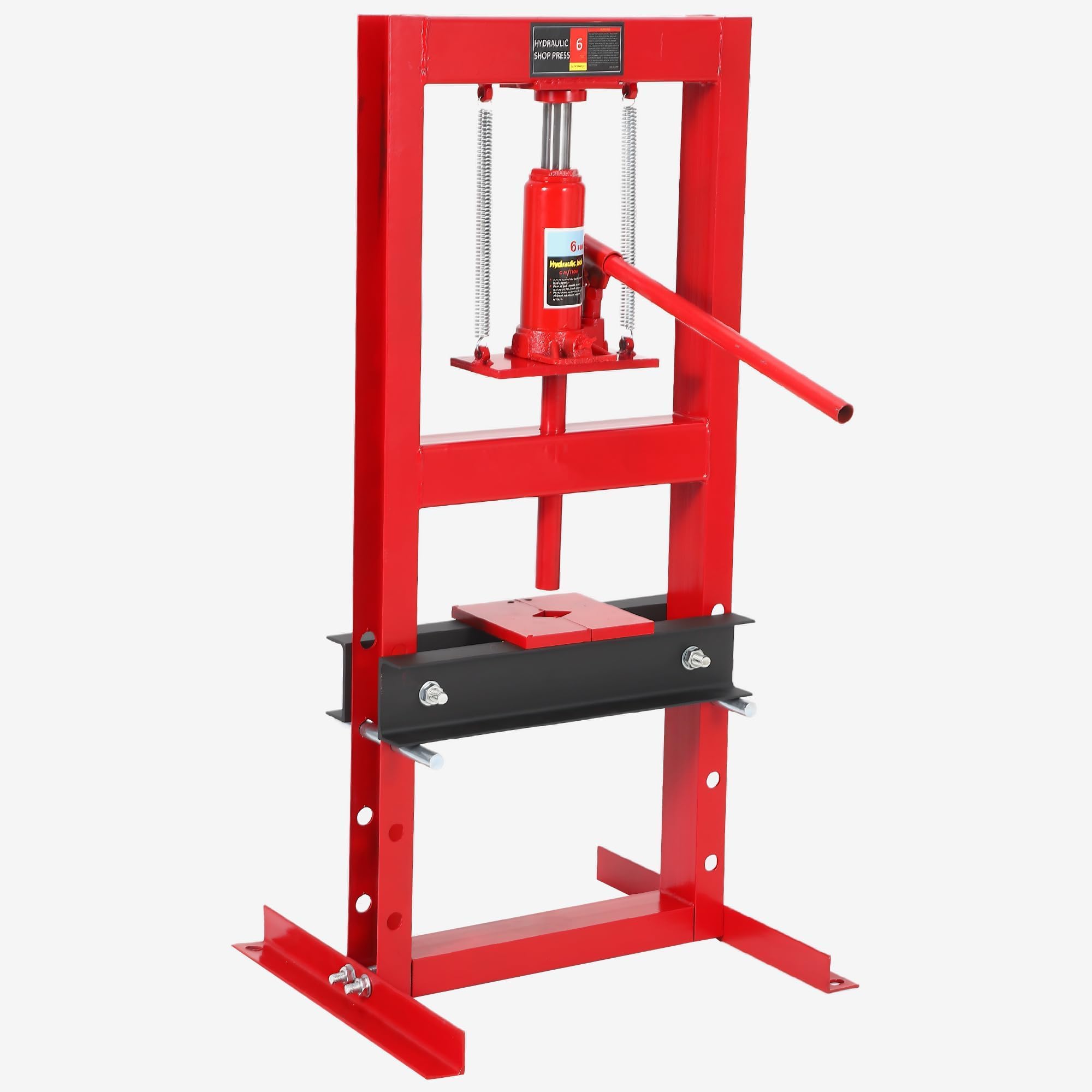 6 Ton Hydraulic Shop Press, Heavy-Duty H-Frame Garage Floor Press with Stamping Plates, Adjustable Height Bearing Press for Meta