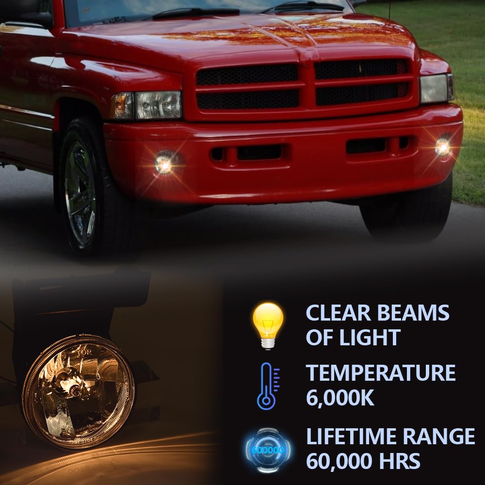 Grand Orange Fog Lights Compatible With 1994-2001 Dodge Ram 1500 /Fit 1994-2002 Dodge Ram 2500 3500 Driver & Passenger Side Fog
