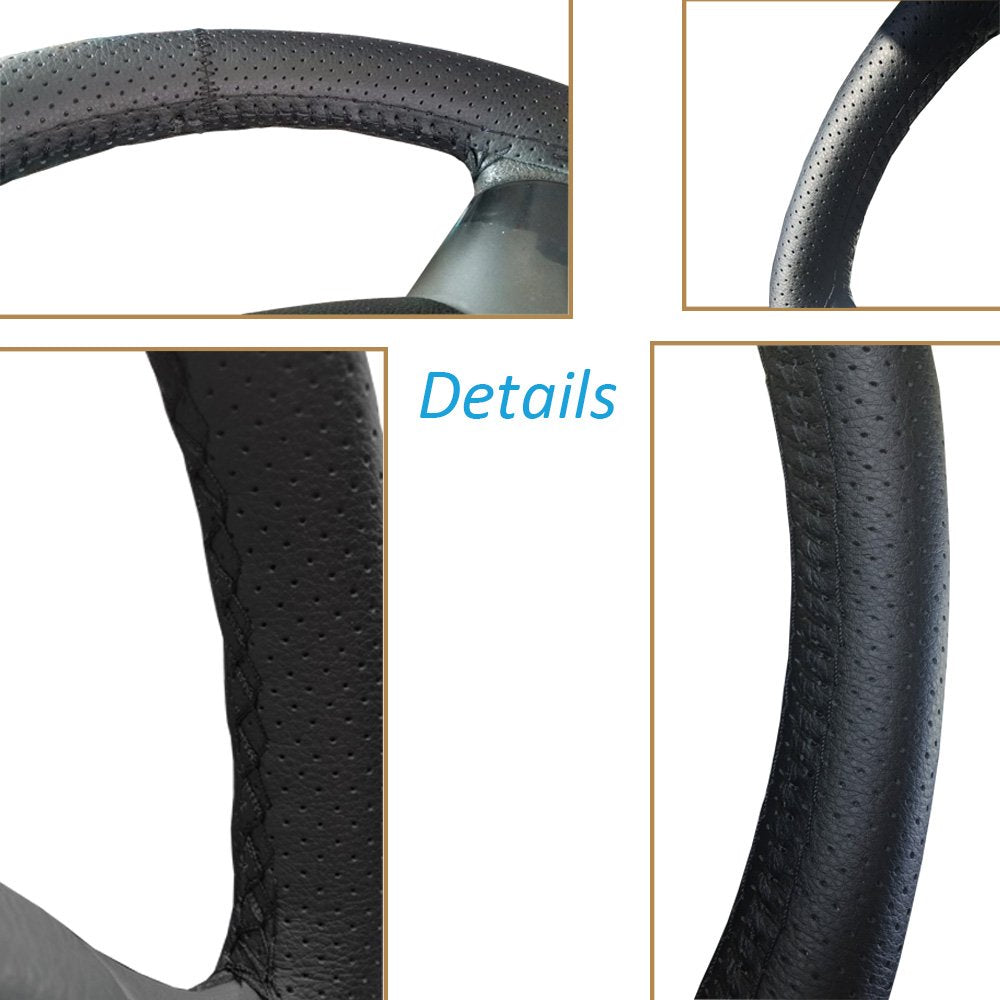 Onerbuy Universal Leather Car Steering Wheel Stitch On Wrap Cover Diy Sewing Breathable And Anti Slip, Maximum For 15-Inch Diame