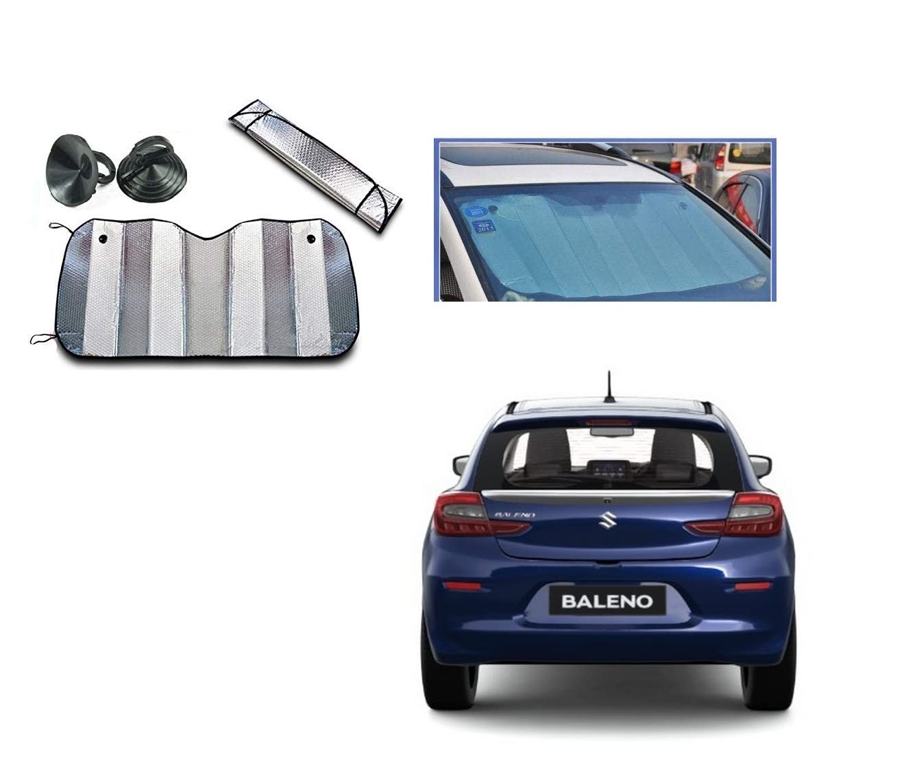 Auto Addict Aluminium Foil Foldable Car Sunshades for Front/Rear Windshield 1pc for Maruti Suzuki Baleno New 2022