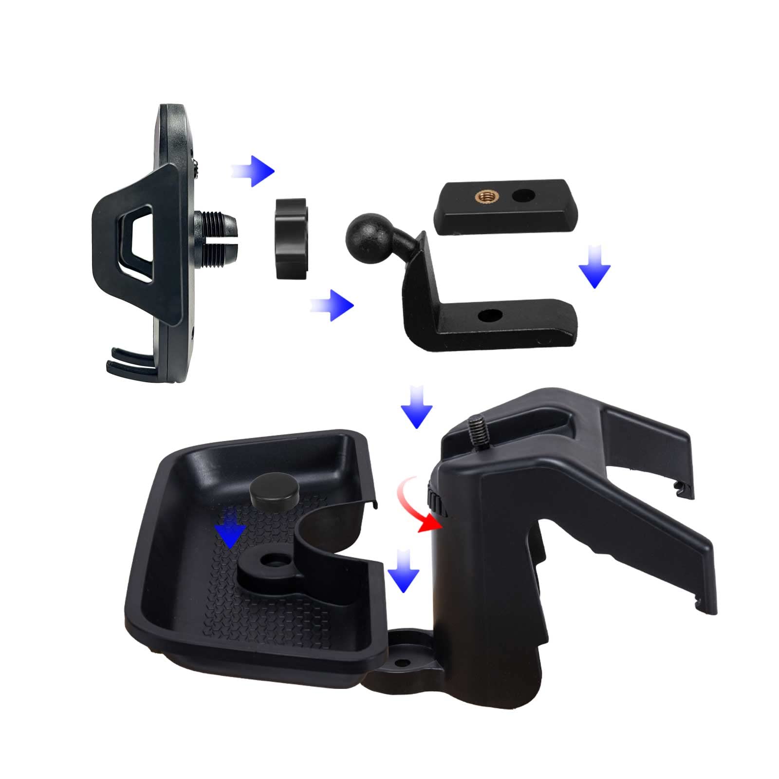 Neepiar Phone Holder Mount for 2011-2018 Jeep Wrangler JK JKU - Black Plastic Multi-Mount Kit with Storage Box