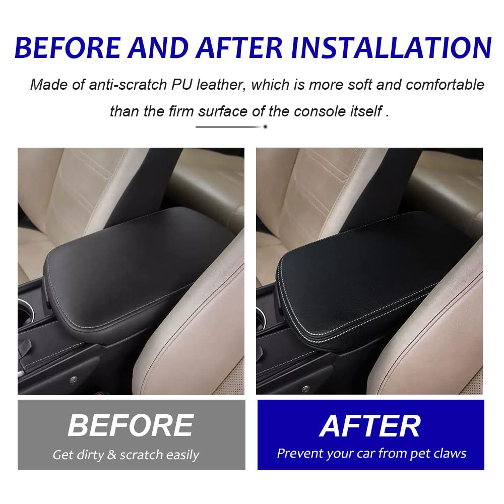 DEYTOP Center Console Cover for Lexus NX 2015-2021, Black with White Stitches, Durable Armrest Protector, Fits NX200t/NX300/NX300h