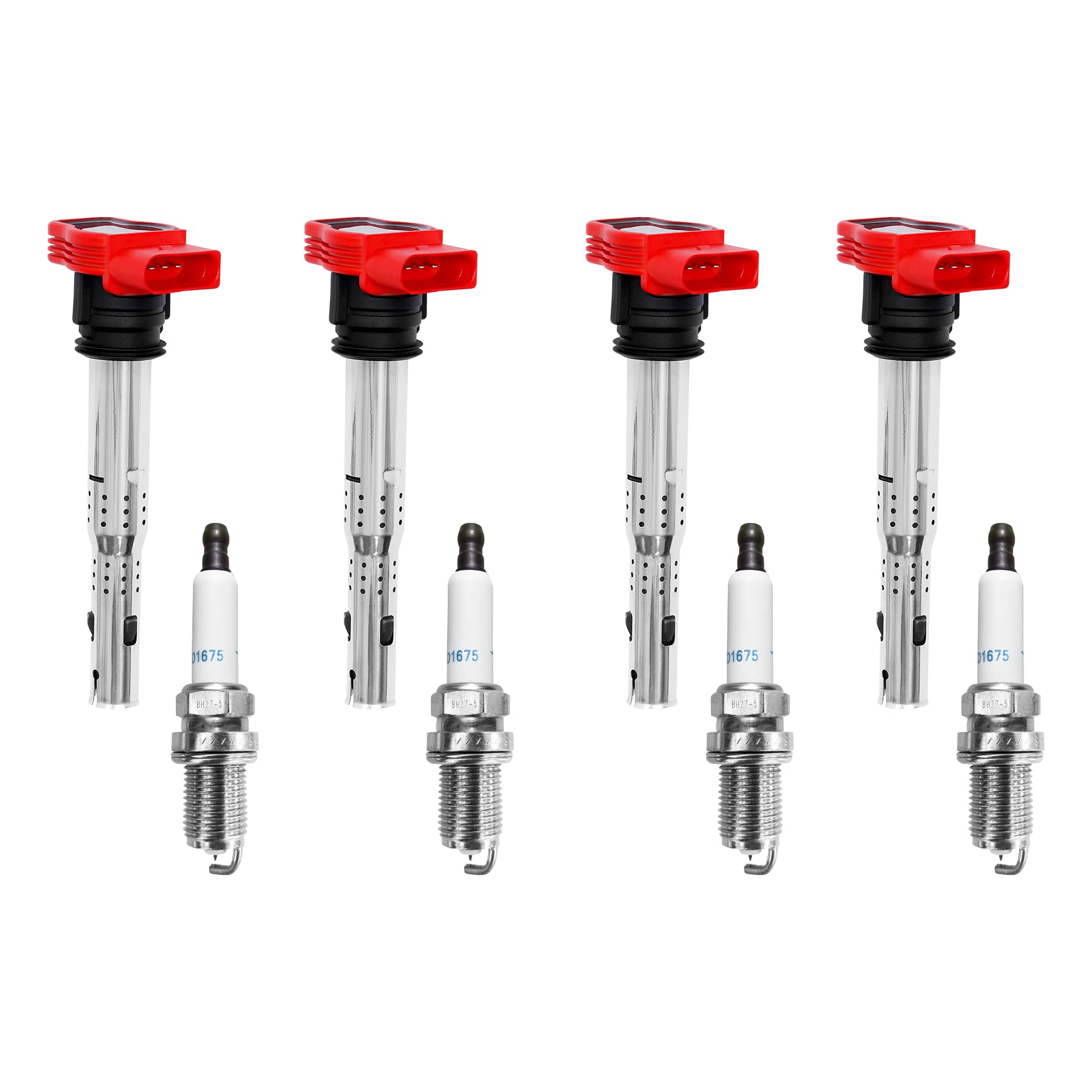Ignition Coil Pack & Spark Plugs Set Of 4 Compatible With Audi A4 A5 Tt Volkswagen Cc Tiguan & More 2.0L 2.0T Replaces# 06E90511