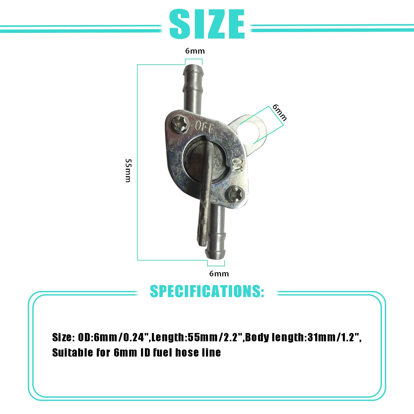 2 Pcs Inline Fuel Tank Tap Valve Petcock On-Off Switch for 50cc 70cc 90cc 100cc 110cc Mini bike Dirt bike Pit bike Tao Tao Pocke