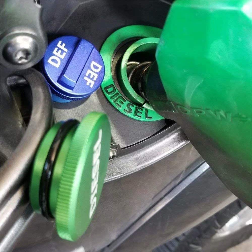 Aluminum Fuel Cap Combo Pack,Diesel Fuel Cap For Dodge - Magnetic Green Diesel Fuel Cap And Non-Magnetic Blue Def Cap For 2013-2018 Dodge Ram Diesel Trucks 1500 2500 3500
