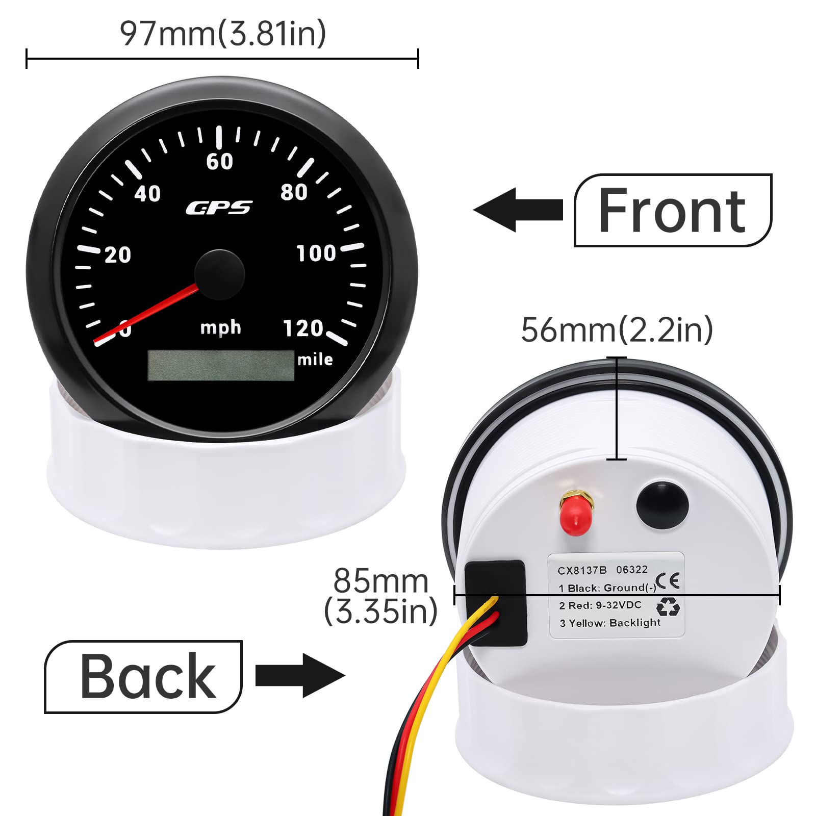 Artilaura Gps Speedometer 85Mm 3-3/8'' 7 Color 120Mph Gauge With Gps Antenna Odometer Waterproof For Auto Car Truck Boat Marine