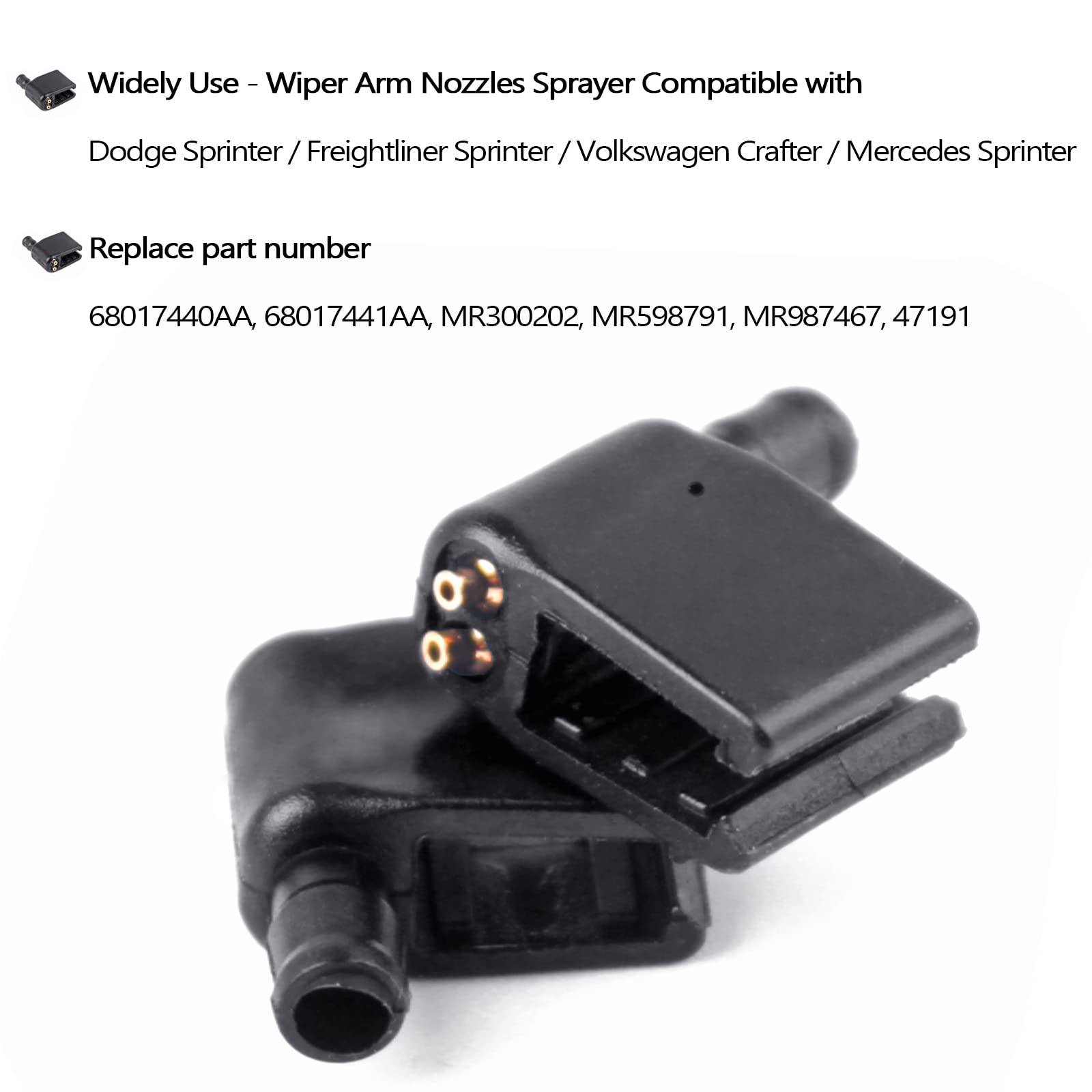 Xislet Brass Windshield Washer Wiper Arm Nozzles - 2 Pack Compatible with Mercedes & Dodge Sprinter Van, Model XZWN005, Black