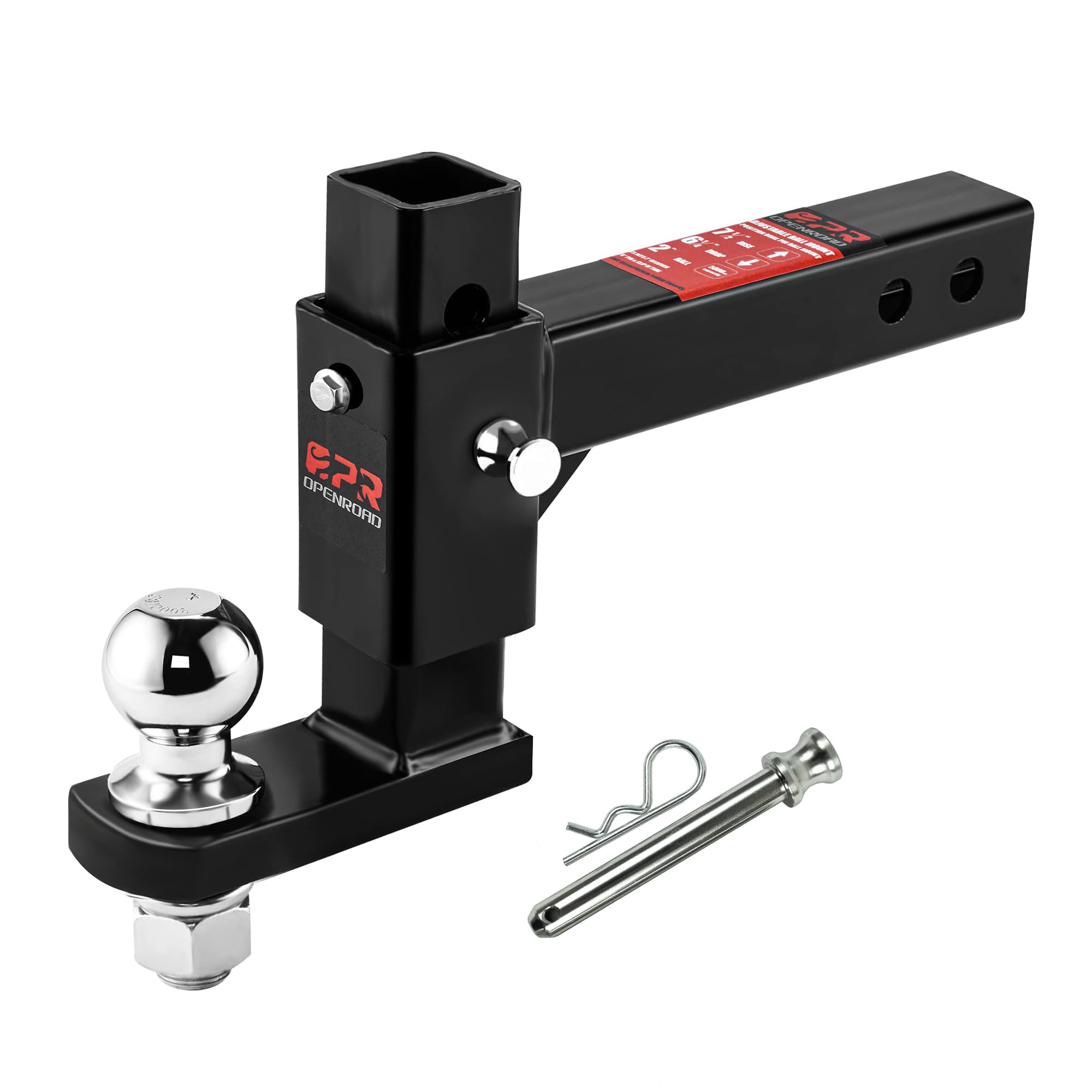 Openroad Adjustable Trailer Hitch Ball Mount Fits 2-Inch Receiver, 2’’ Ball 7500Lbs, 7 1/2 Drop/ 6 1/4 Rise Drop Hitch, Hitch For Heavy Duty Truck With Stainless Steel Pins
