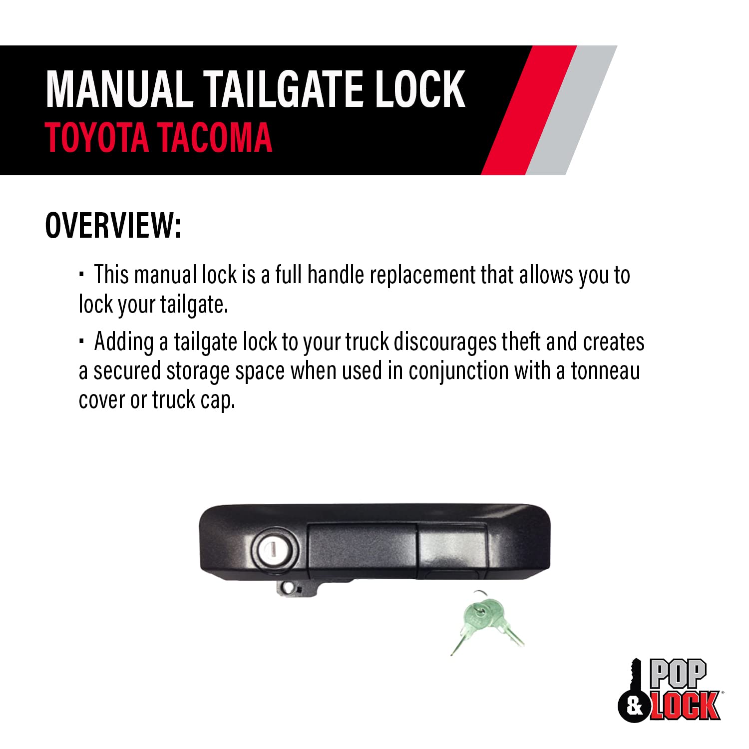 Pop & Lock Pl5509 Magnetic Gray Metallic Manual Tailgate Lock For Toyota Tacoma (Standard Lock)