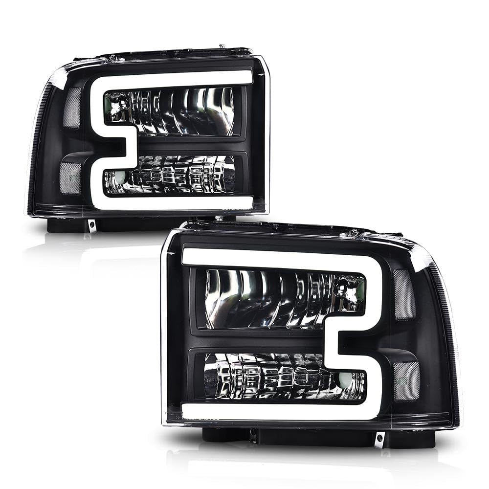 GRAND ORANGE LED DRL Headlights Assembly, Compatible with Ford F250 F350 F450 F550 2005-2007 Super Duty, Fit 2005 Ford Excursion
