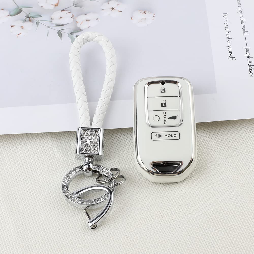 Pifoog Key Fob Cover For Honda Accord Civic Crv Pilot Passport Insight Accessories White Tpu 5 Buttons Smart Keys Case Shell Protector Bling Car Keychain Girly Women