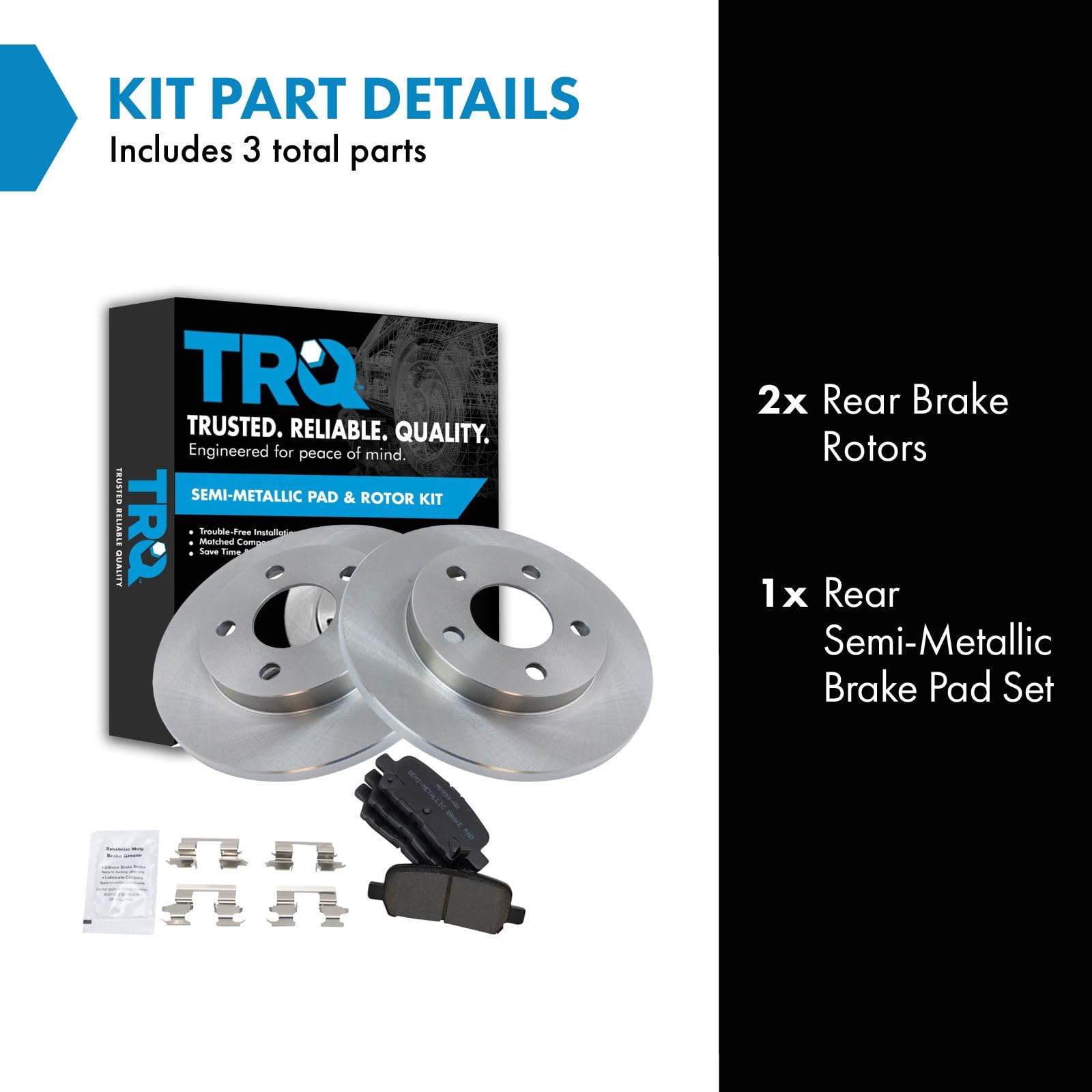 Trq Rear Brake Pad & Rotor Kit Brake Pads Brake Rotor Semi-Metallic Compatible With 2005-2009 Buick Lacrosse 2011-2013 Chevrolet