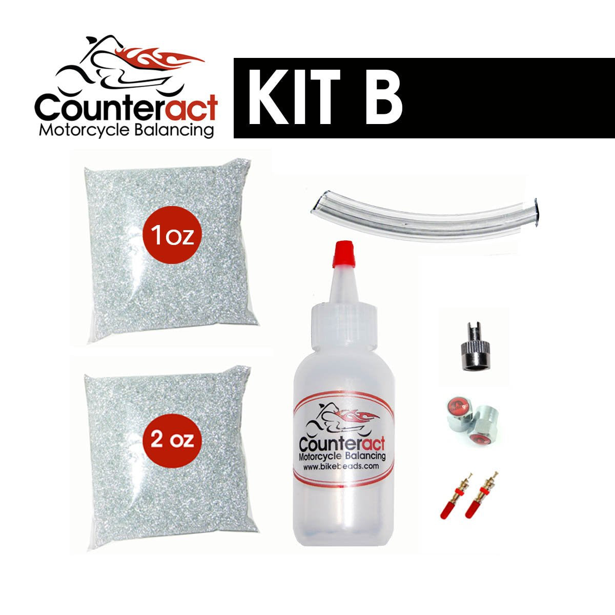 Counteract KIT-B Motorcycle Do It Yourself Tire/Wheel Balancing Beads Kit - (1) 1oz (1) 2oz DIY Bead Bags, (2) Valve Caps and Co