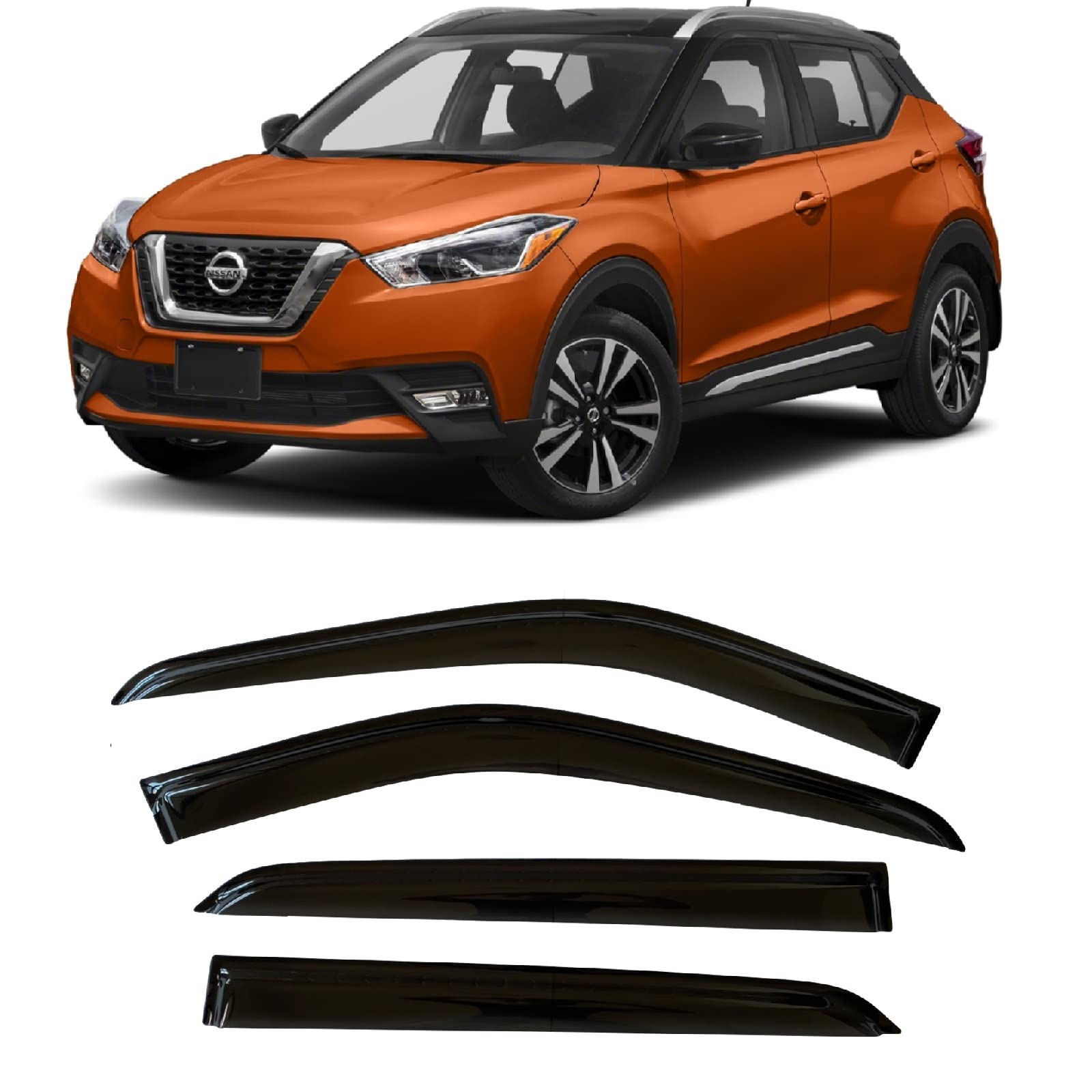 2018-2024 Tape-On Side Window Visor Deflectors For Nissan Kicks S Sv Sr Smoked Tinted Rain Guards 2019 2020 2021 2022 2023