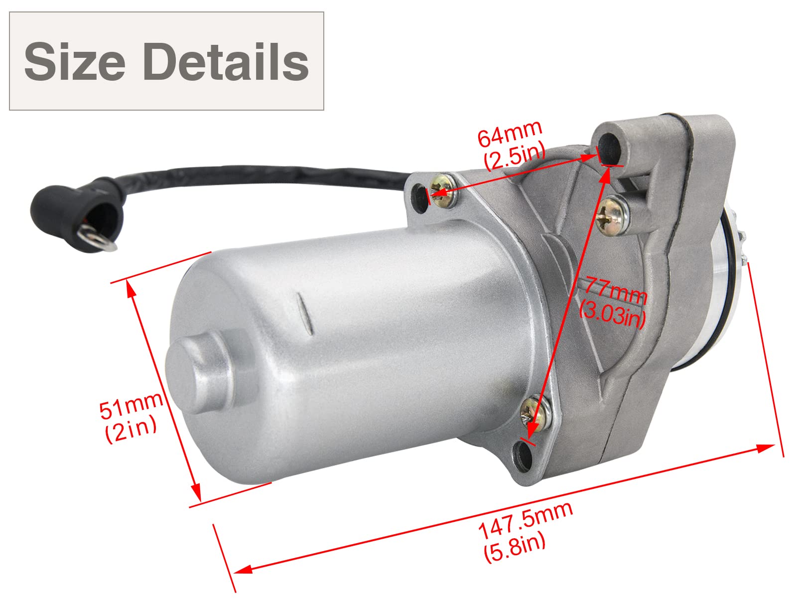 CMOOD 3 Bolt Starter Motor for 50cc-125cc Tao Tao ATV/Dirt Bike - Metal, Silver
