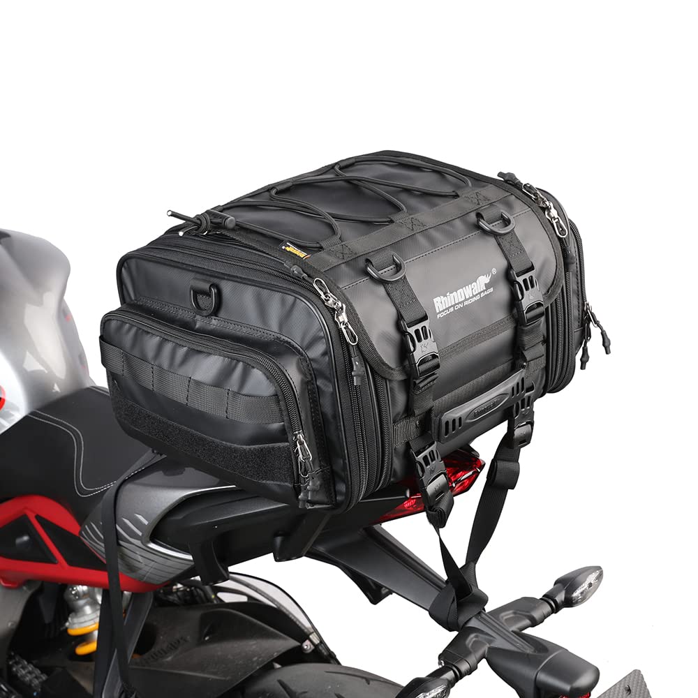 Rhinowalk Motorcycle Tail Bag Expandable Motorcycle Travel Luggage 26L Waterproof All Weather/Trunk/Rack Bag With Sissy Bar Stra
