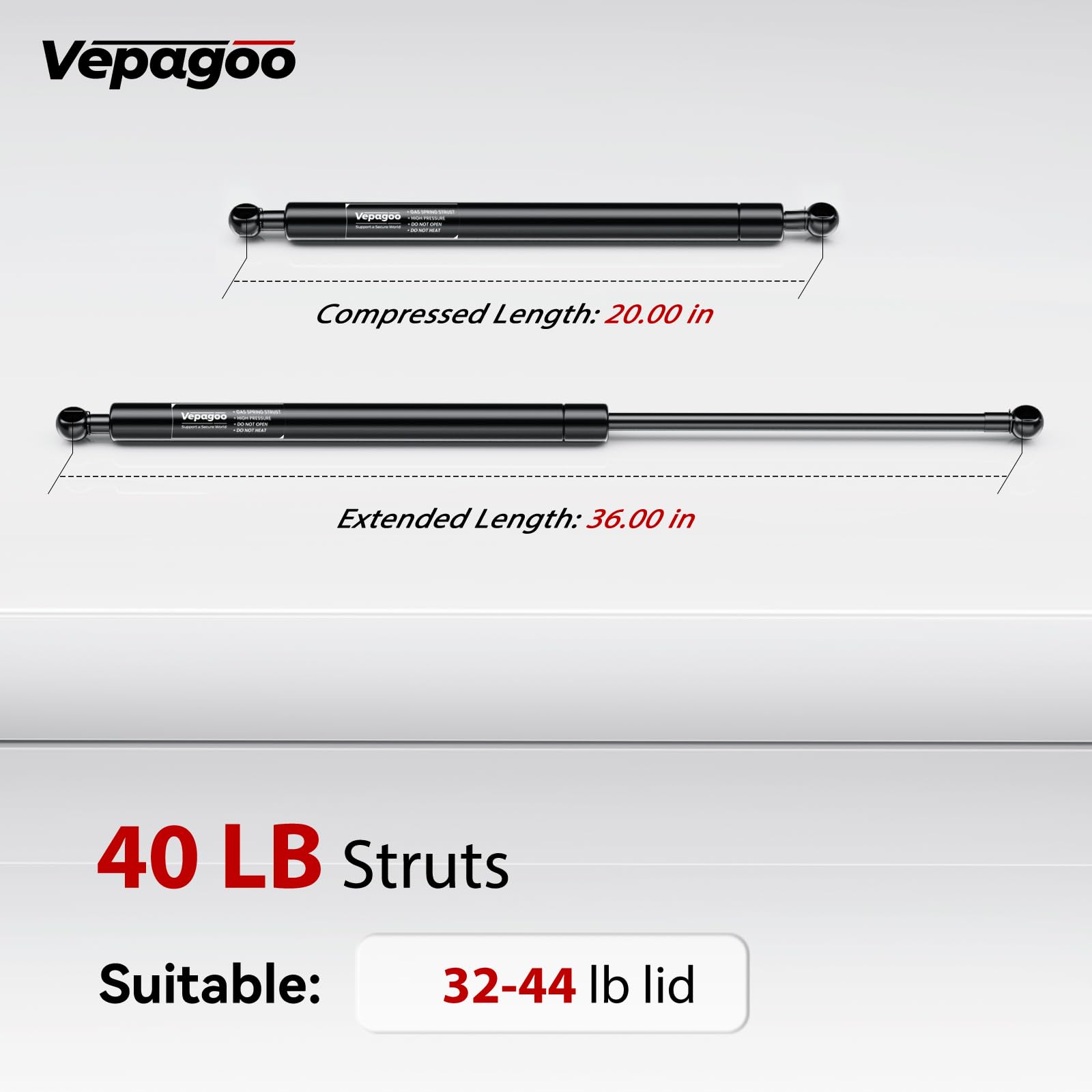 Vepagoo 36 Inch Gas Strut 40Lb/178N Heavy Duty Lid Gas Struts Shock Lift Support Spring For Tonneau Cover Rv Kitchen Door Truck