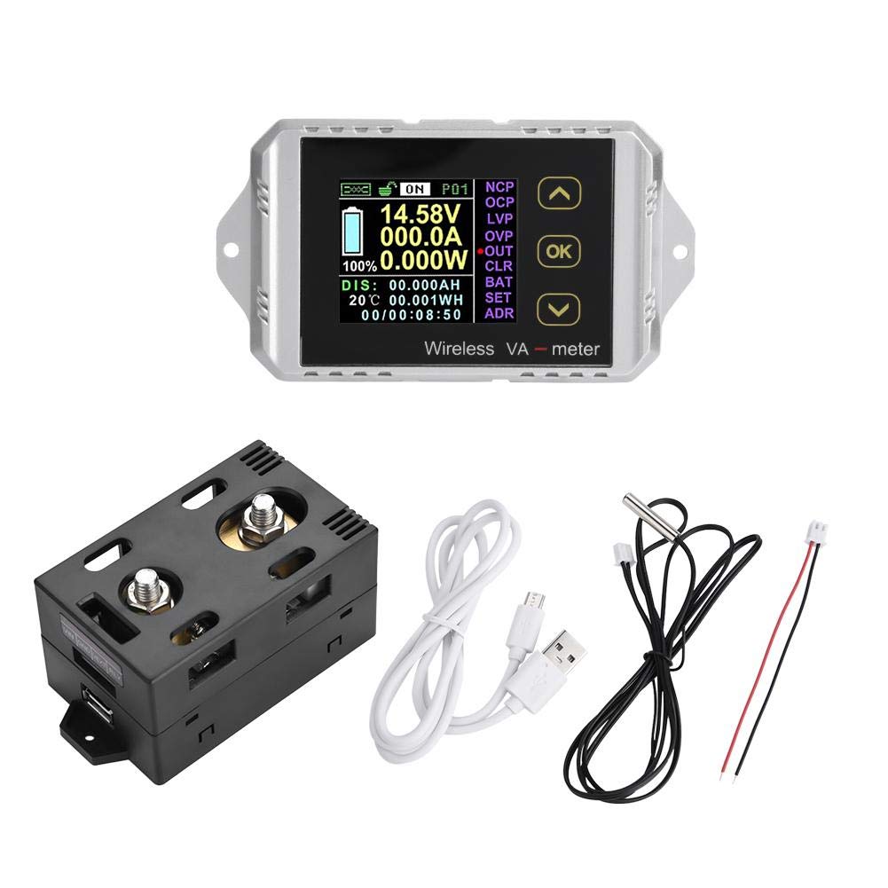Voltmeter DC Ammeter, MultiFunction DC Meter Color LCD Screen DC Voltage Ammeter Power Meter Watt Tester (VAT1300)