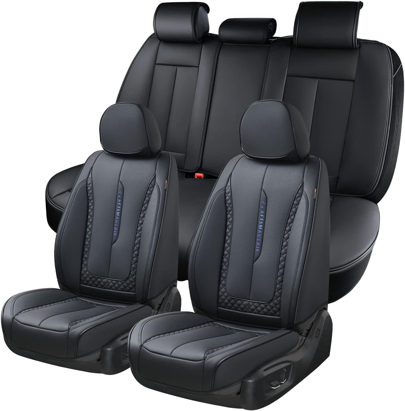 Coverado Car Seat Cover Front Seat, Black Seat Covers Front Seats, Nappa Leather Waterproof, Car Seat Cushion, Car Seat Protecto