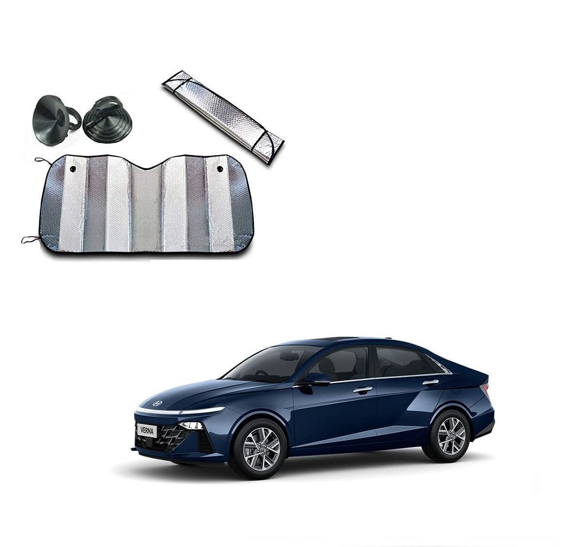 Auto Addict Aluminium Foil Foldable Car Sunshades for Front/Rear Windshield 1pc for Verna New 2023