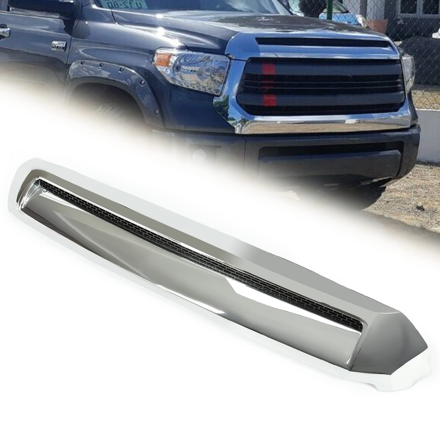 Hecasa Hood Bulge Molding Compatible With 2014-2021 Toyota Tundra Silver Color Code 202 Platinum Style Front Upper Grille Hood Scoop Replacement For 761800C030 To1231102 Rept133702