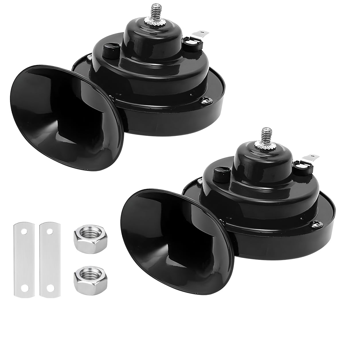 KHGUZ 2PCS Super Loud Train Horns, 12V Waterproof Car Air Electric Snail Double Horns, Vehicle Raging Sound & Dual-Tone Air Horn