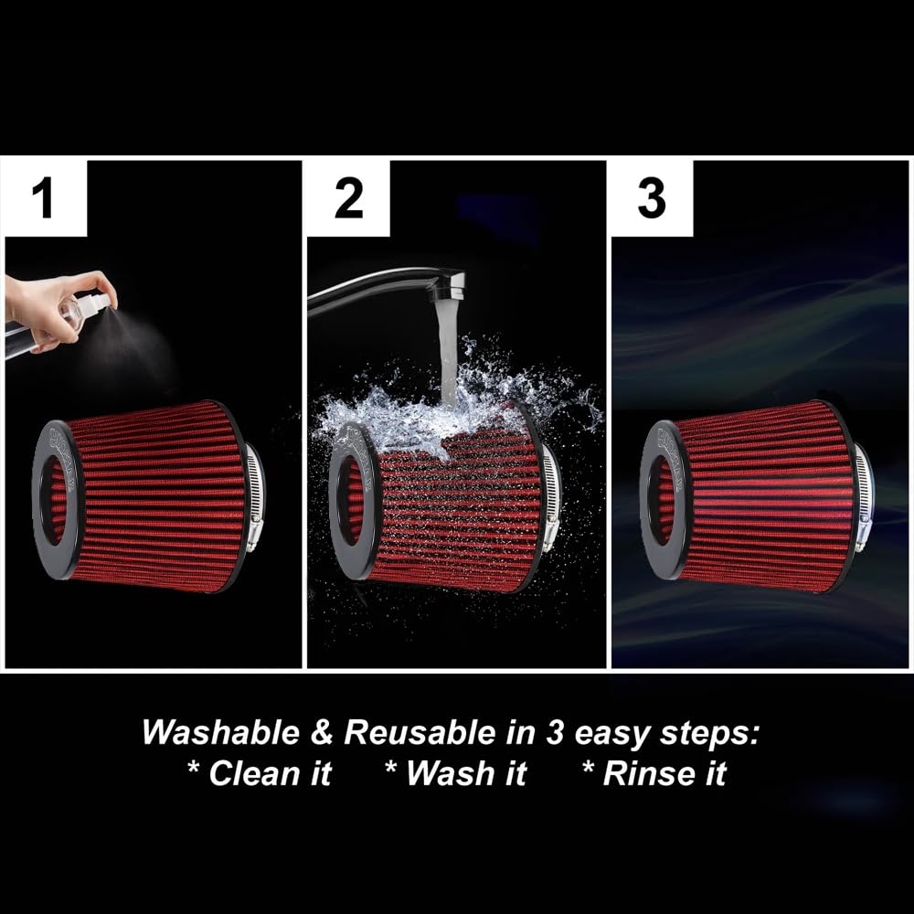 Kyostar 3.5" High-Flow Air Filter, Reusable Urethane Cone Intake, KD2045BK, Black