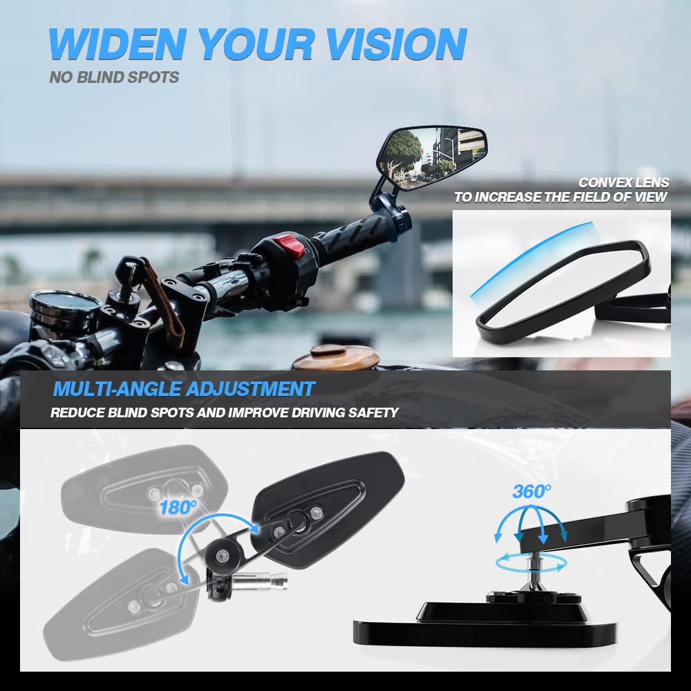 Mictuning Motorcycle Mirrors - 7/8'' (22Mm) Bar End Rear View Mirrors Compatible With Most Honda Grom, Yamaha, Kawasaki, Ducati,