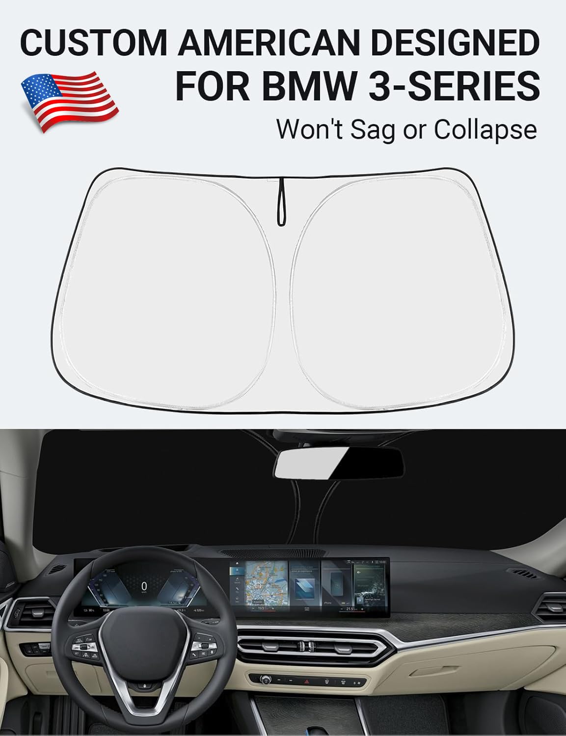 Proadsy 2024 Upgrade Front Windshield Sun Shade Foldable Sunshade Protector Custom Fit 2019-2024 BMW 3-Series 3 Series Accessori