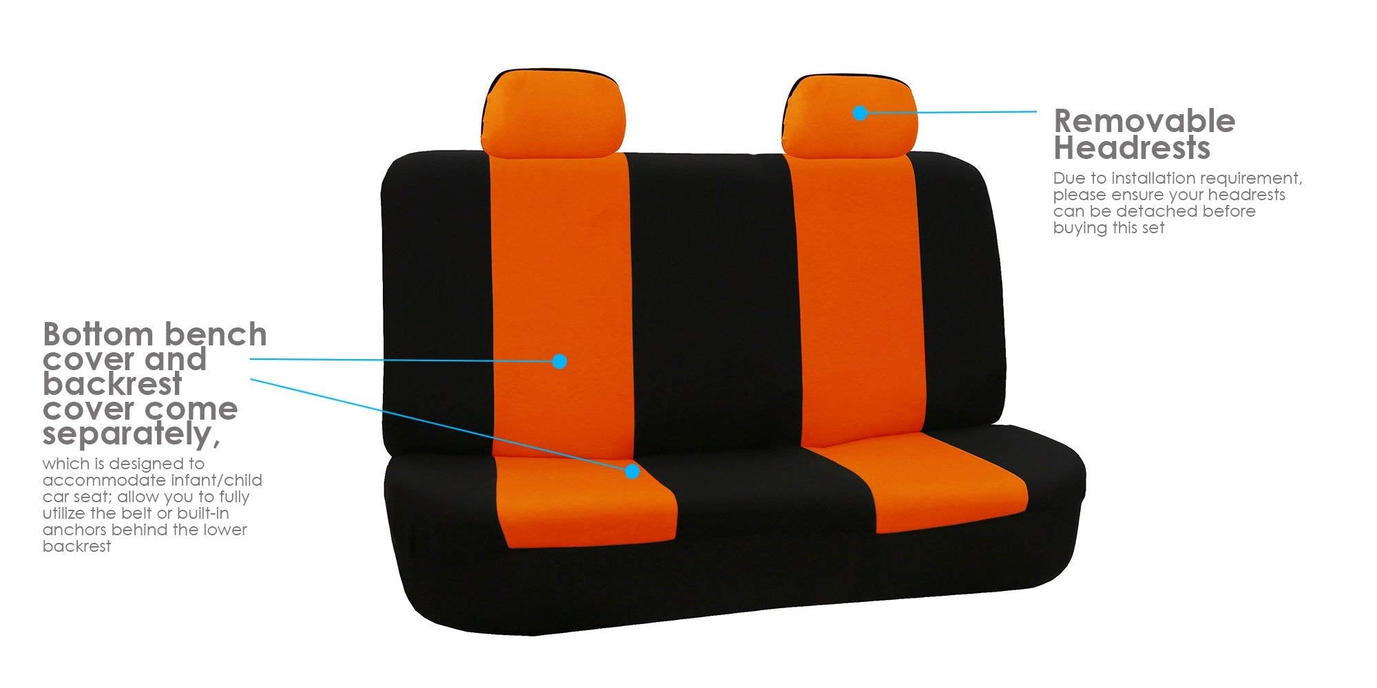 Fh Group Fb050012 Flat Cloth Seat Covers (Orange) Rear Set – Universal Fit For Cars Trucks & Suvs