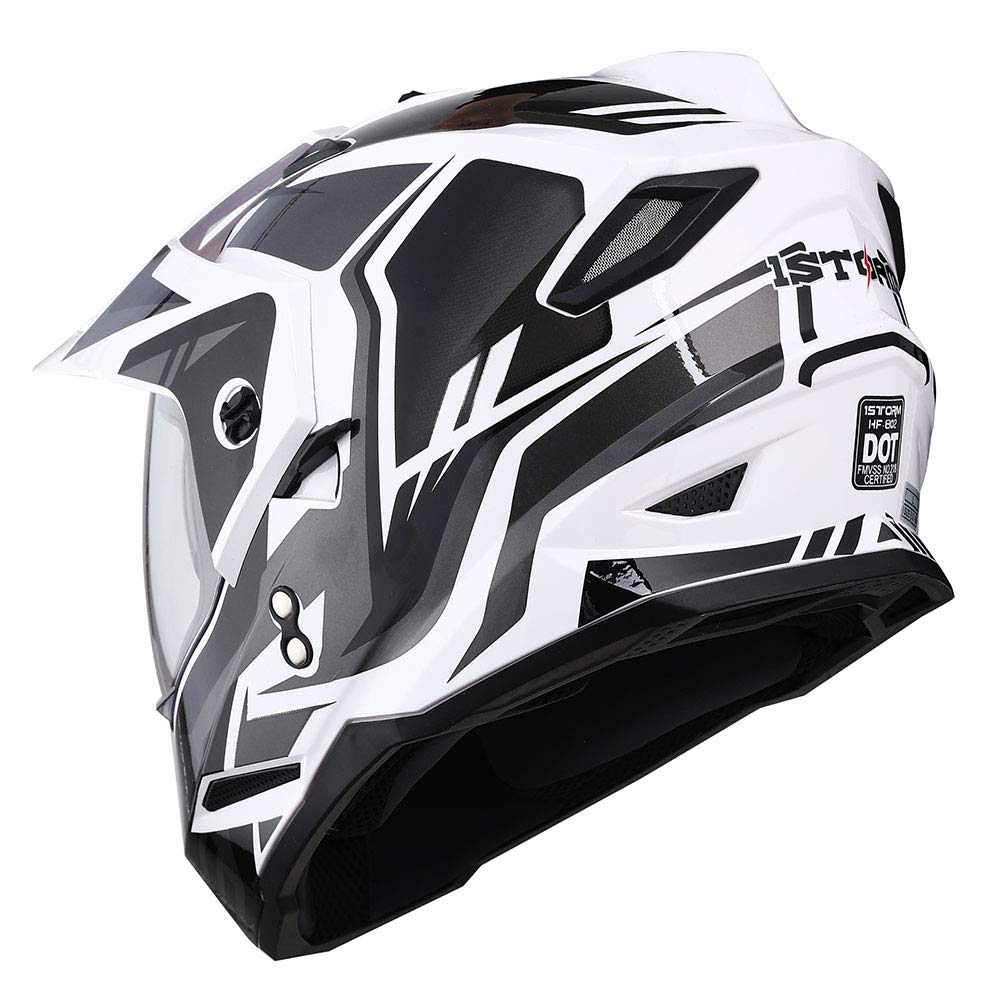 1Storm Dual Sport Motorcycle Motocross Off Road Full Face Helmet Dual Visor Storm Force Black, Size Xl