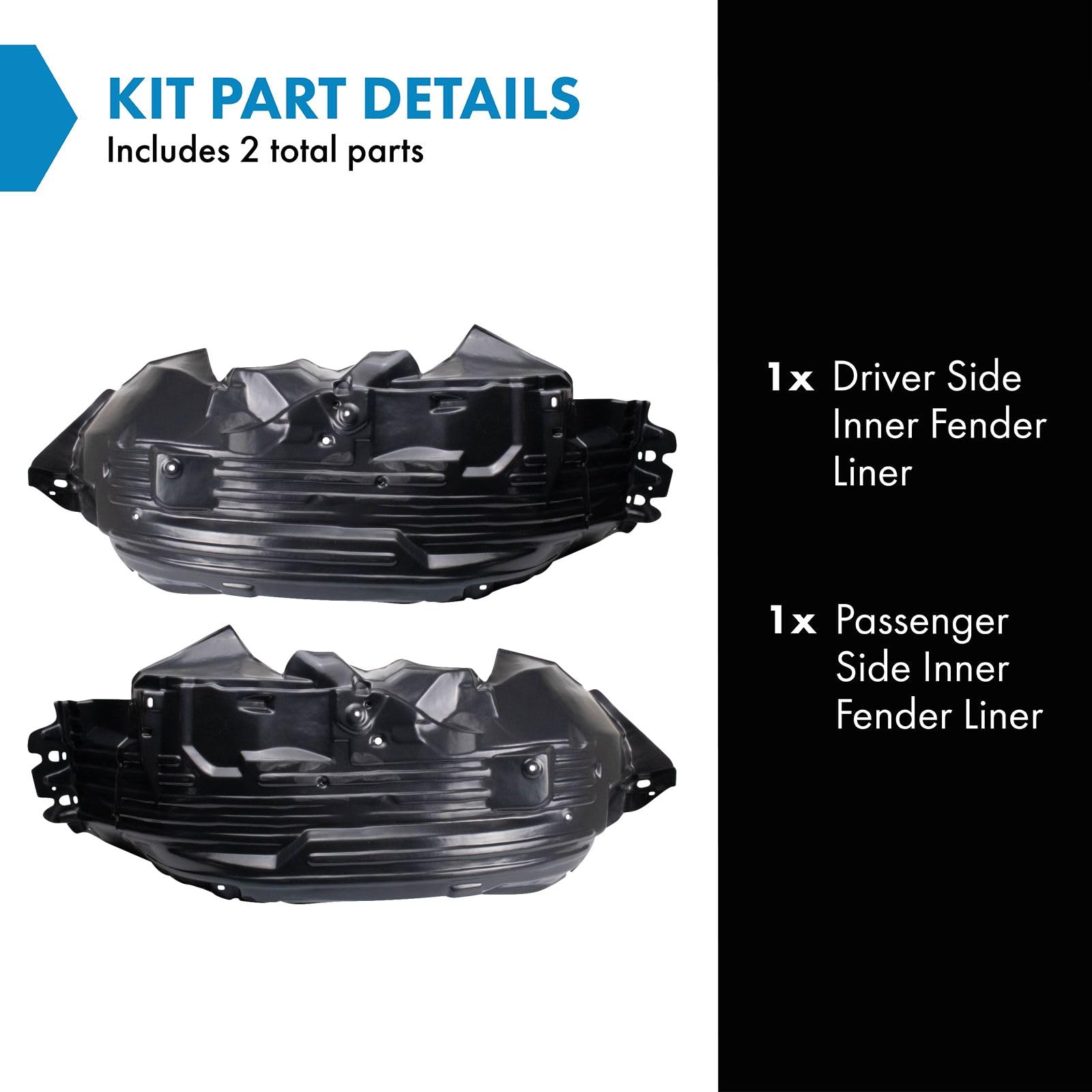 TRQ Inner Fender Liner Set for 2008-2012 Nissan Pathfinder, Model BDA16531, Durable Construction