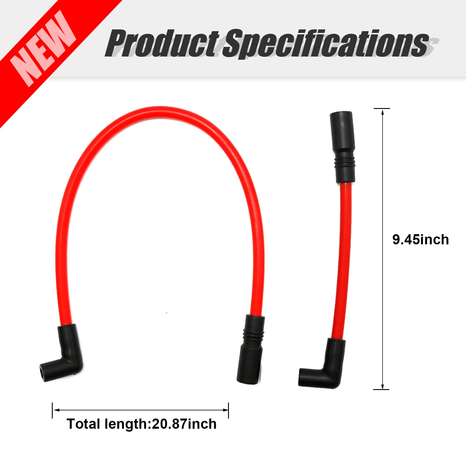 DUZFOREI Motorcycle Spark Plug Wire Kit - 2 Pcs, 10.4mm/10mm, Rubber, Red, Compatible with Harley Davidson Big Twin FXD Dyna 2000
