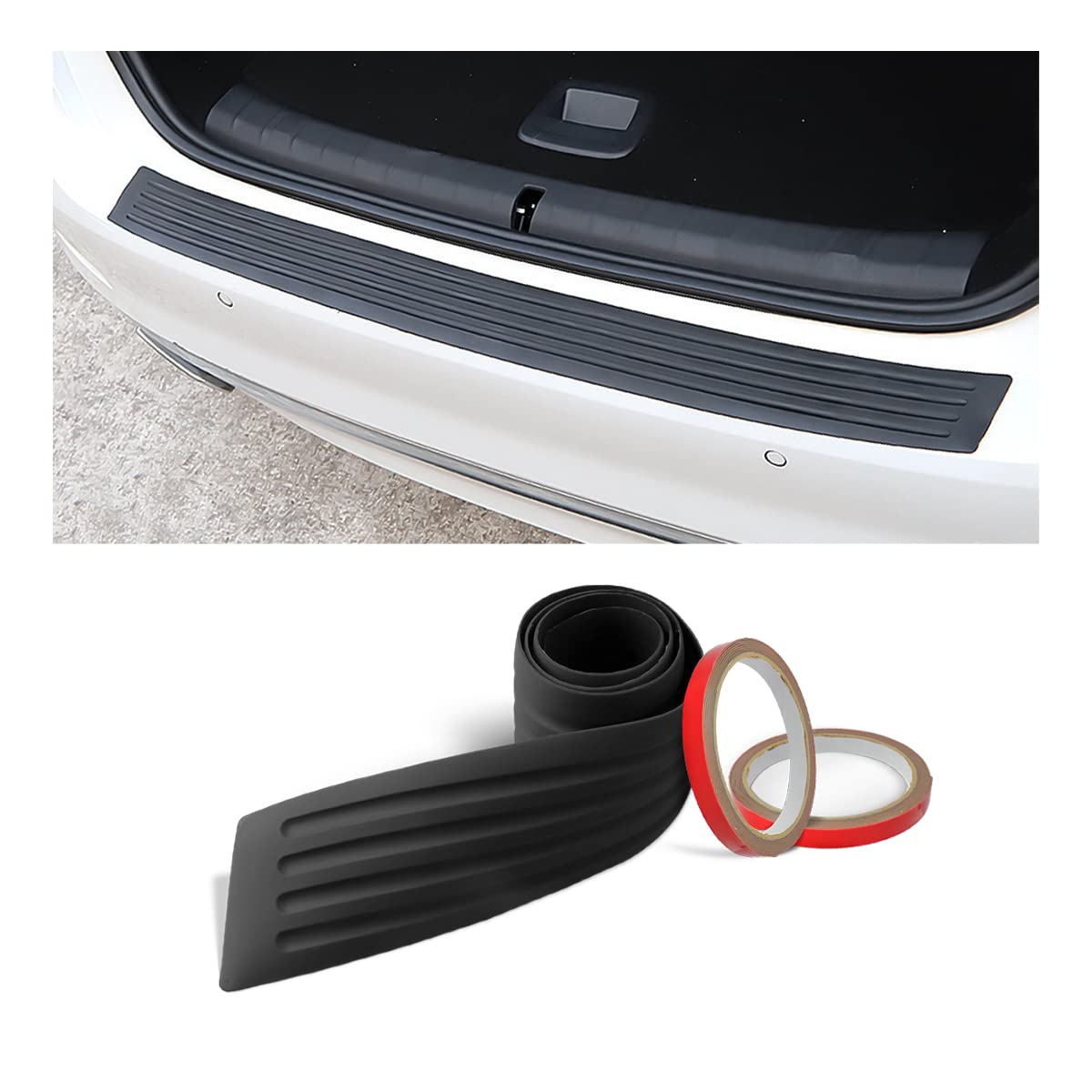Car Rear Bumper Protector Guard, Universal Black Rubber Anti-Scratch Abrasion Resistant Trunk Door Entry Guards Accessory Trim Cover For Suv, Cars, Car Exterior Accessories (Black/40.9X3.5)