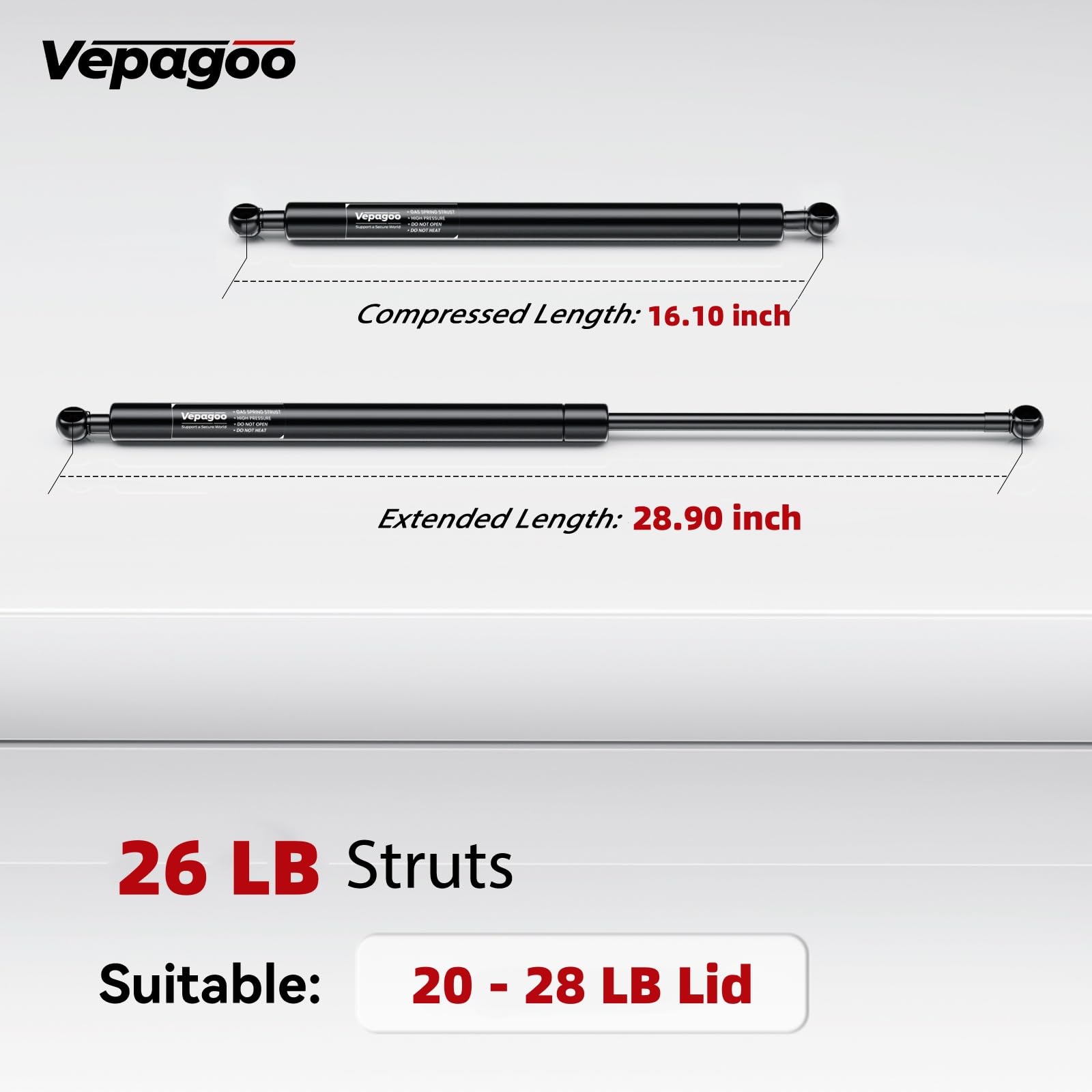 Vepagoo 29 Inch 26Lb/116N Gas Struts Shock Lift Support For Tv Cabinet Shed Window Snowmobile Boat Hatch Trailer Truck Tonneau C