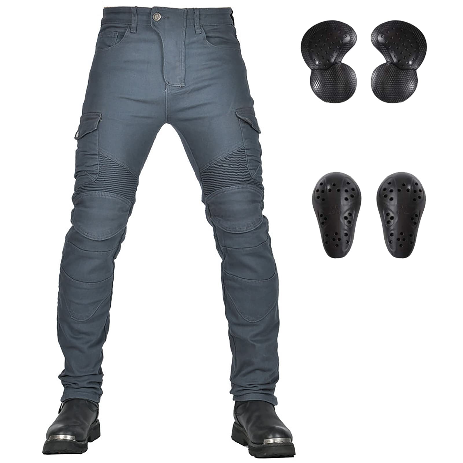 LOMENG Motorcycle Pants Motorbike Riding Denim Jeans Biker Motocross Pants with CE Removable Armored for Men Grey 2XL
