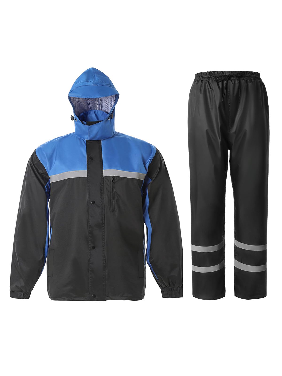 Saphirose Men'S Rain Suit High Visibility Reflective Work Rain Jacket Pants For All Sport Farm Fishing Motorcycle (Black/Royal-B