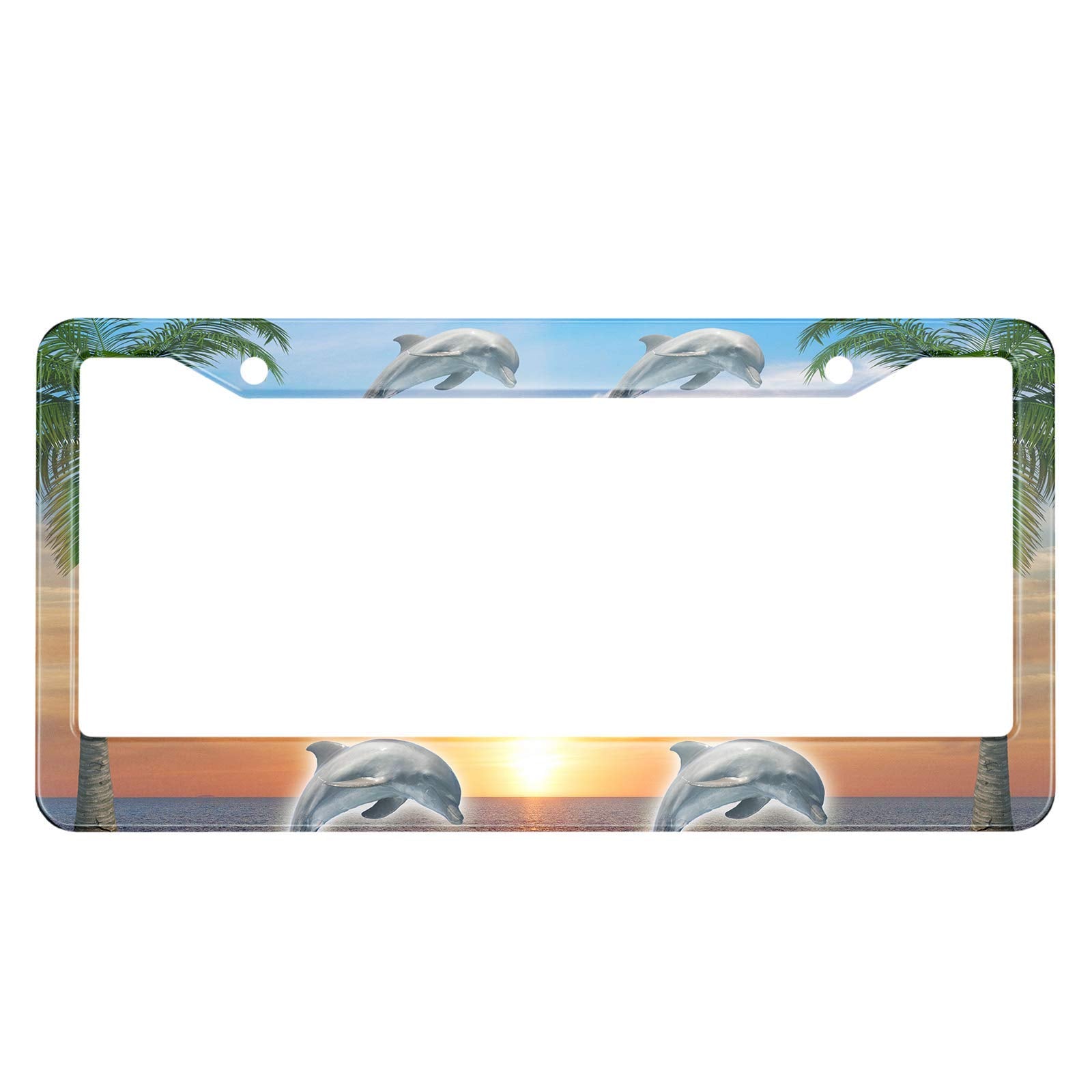 HOSNYE Jumping in The Sunset by The Sea License Plate Frame Metal License Plate Cover Front Plates Frames Car Tag Frame for Wome