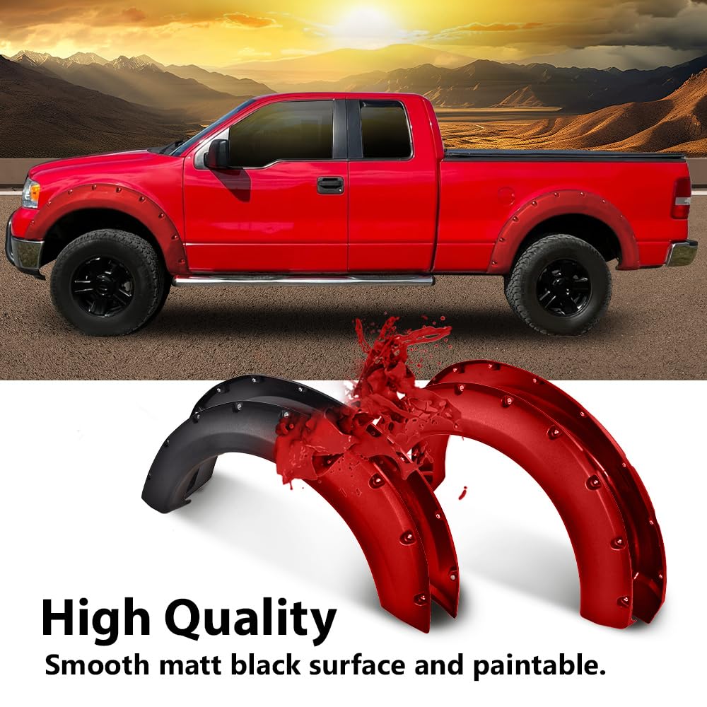 G-PLUS Pocket Riveted Fender Flares Compatible with 2004-2008 Ford F150 Styleside with 66.0/67.0/78.0/96.0 Bed (Not Fit