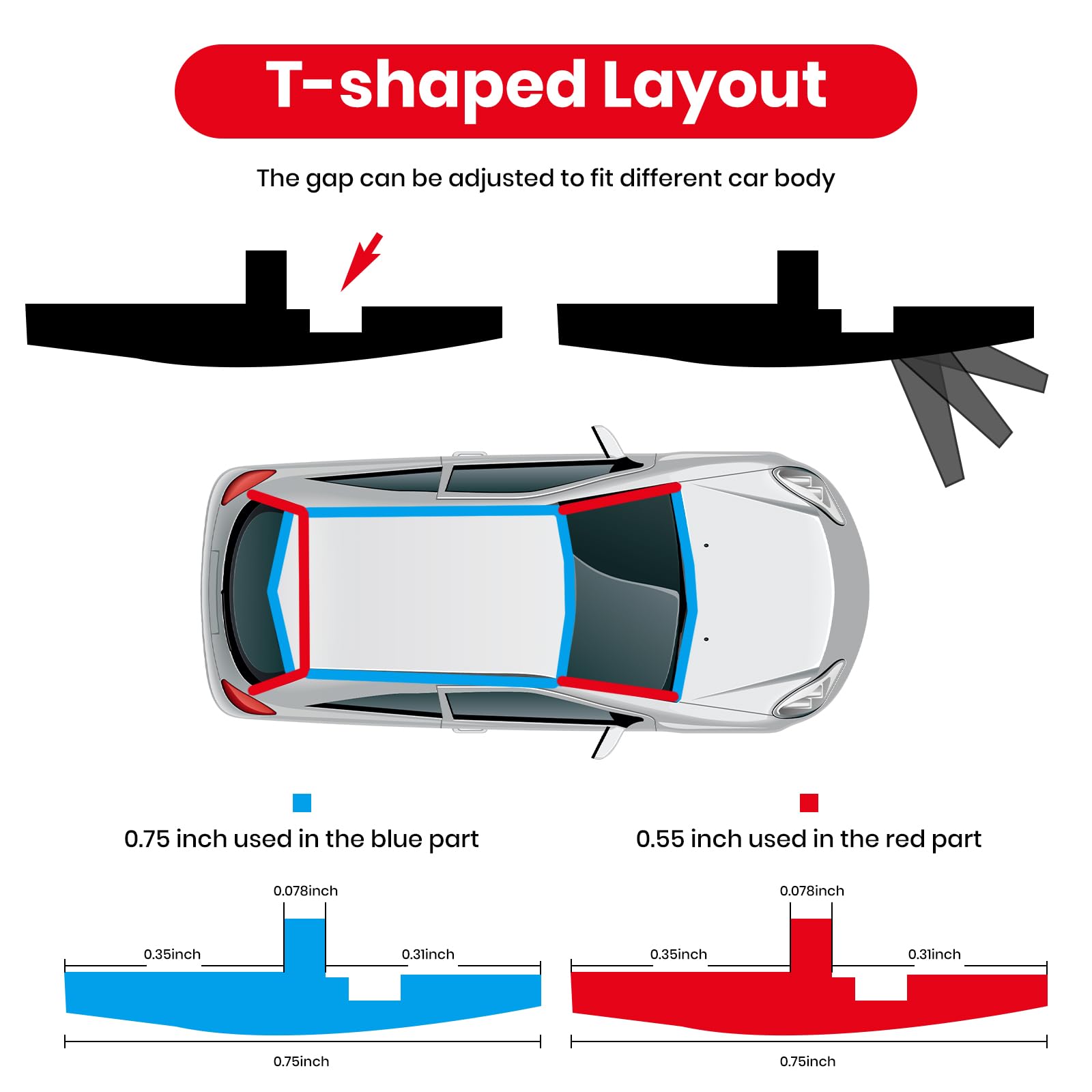 16.4 Ft Windshield Rubber Seal Car Weather Stripping Trim T Shape Sealing Strip For Car Front Rear Windshield(19Mm)