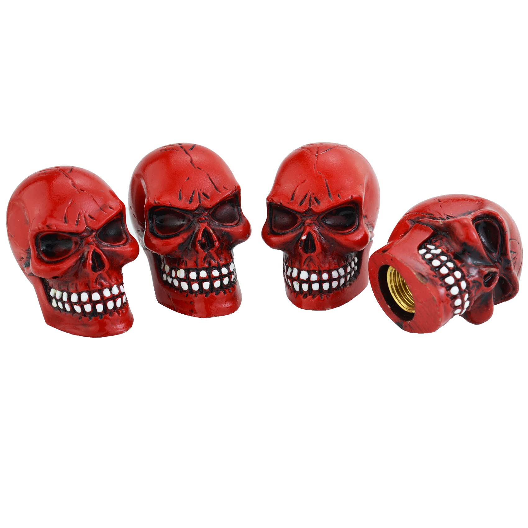 Abfer Skull Tire Wheel Air Cap Valve Stem Covers Car Decorative Accessories Fit Most Vehicle Truck Motorcycles Bikes, Red